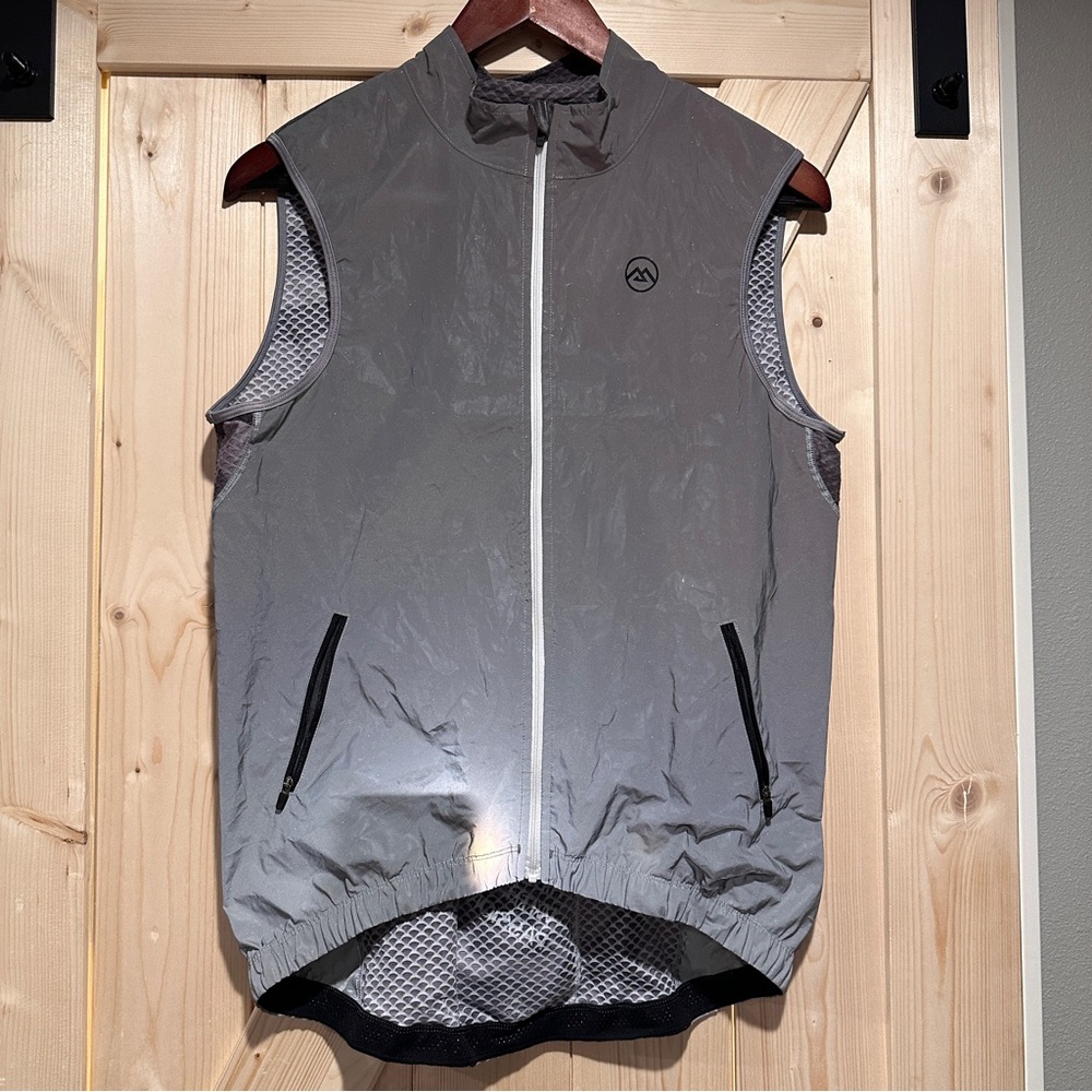 Monton Sports Reflective Cycling Vest StarSharp Windproof Gray Full Zip Hi-Vis S
